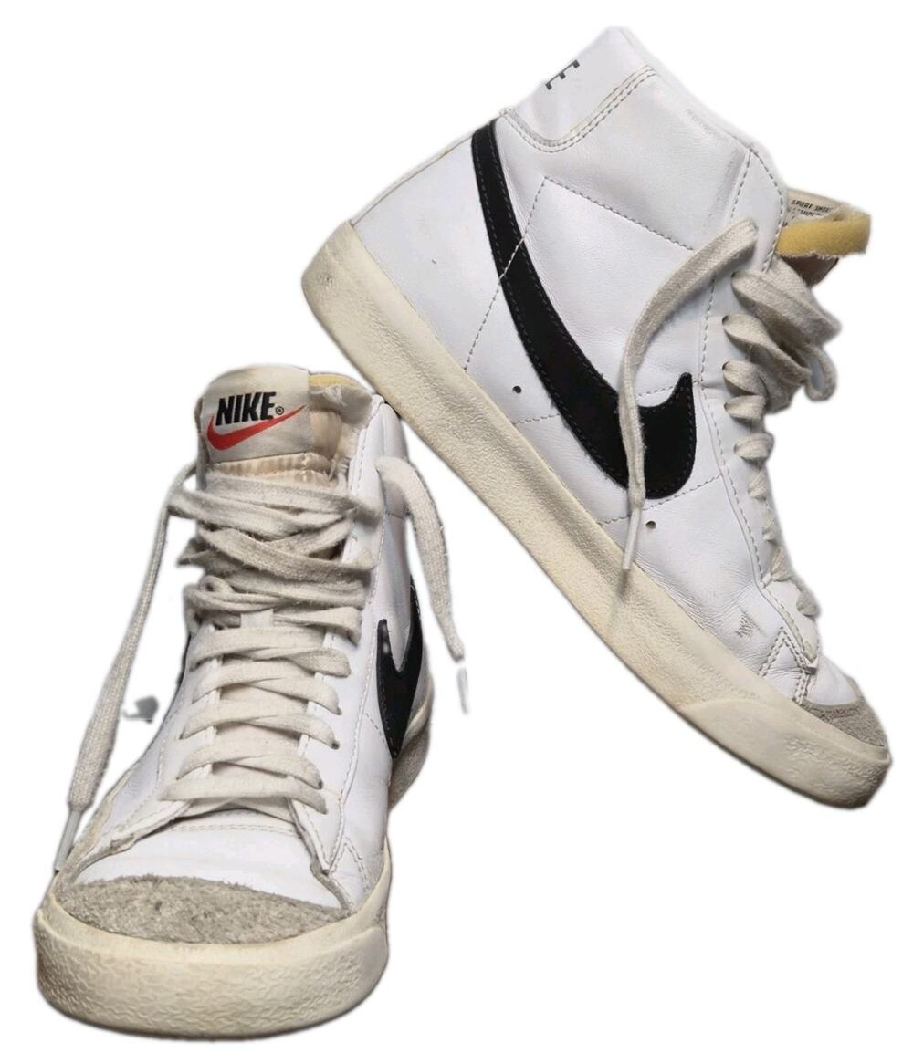 Nike Blazer Mid 77 Mens 8 White Black Vintage High Top Leather CZ1055-100 Retro